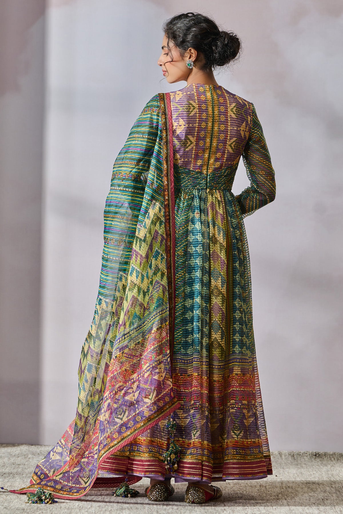 Peacock Phulkari inspired printed Anarkali