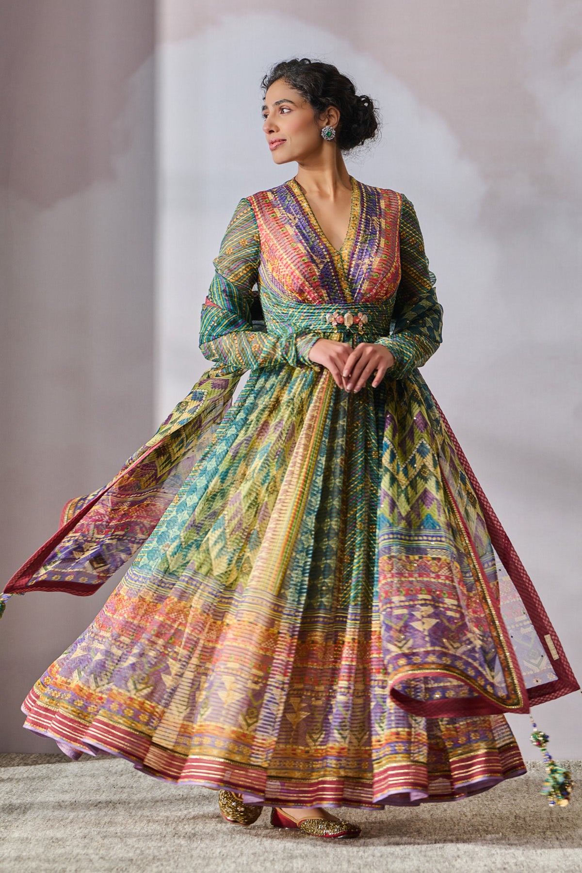 Peacock Phulkari inspired printed Anarkali