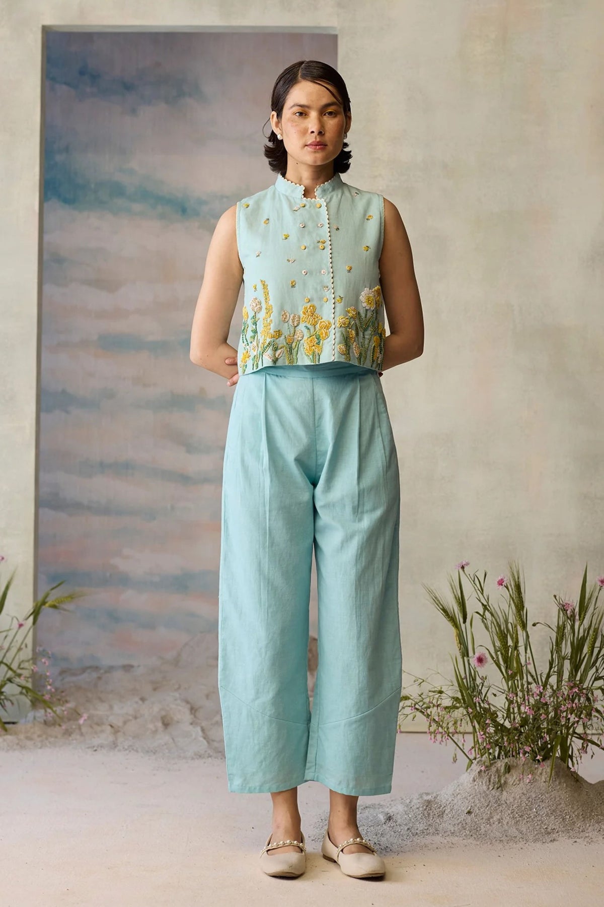 Azure Pleated Pants