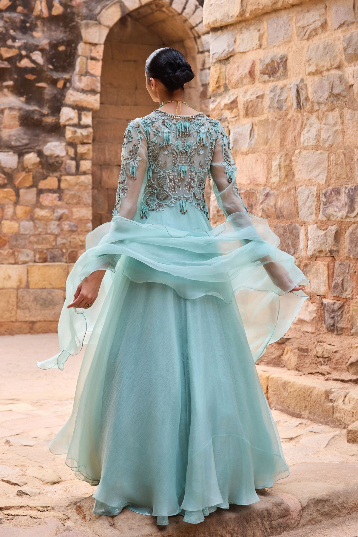 Aqua Embellished Anarkali Set