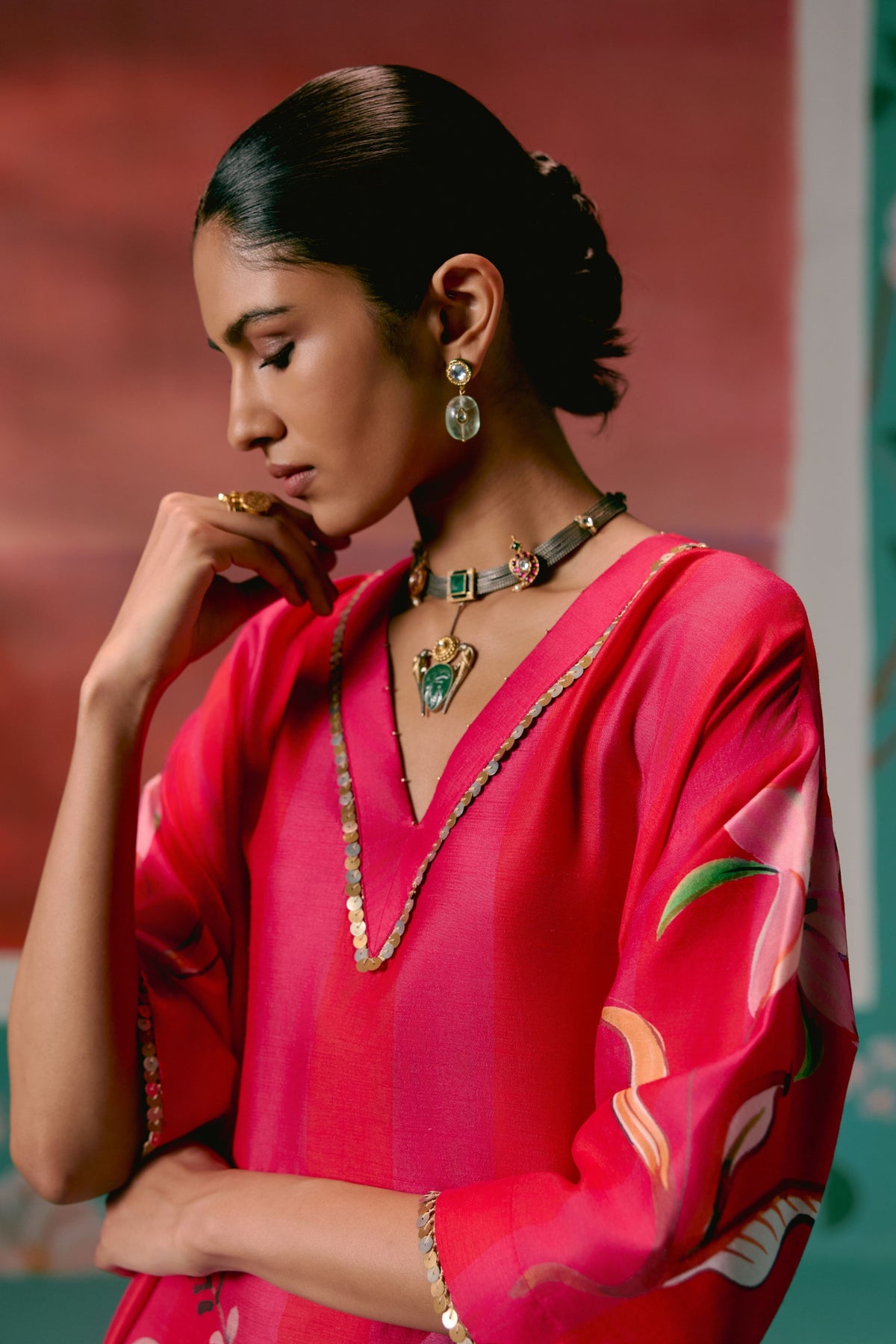 Fuschia Floral Kaftan Set