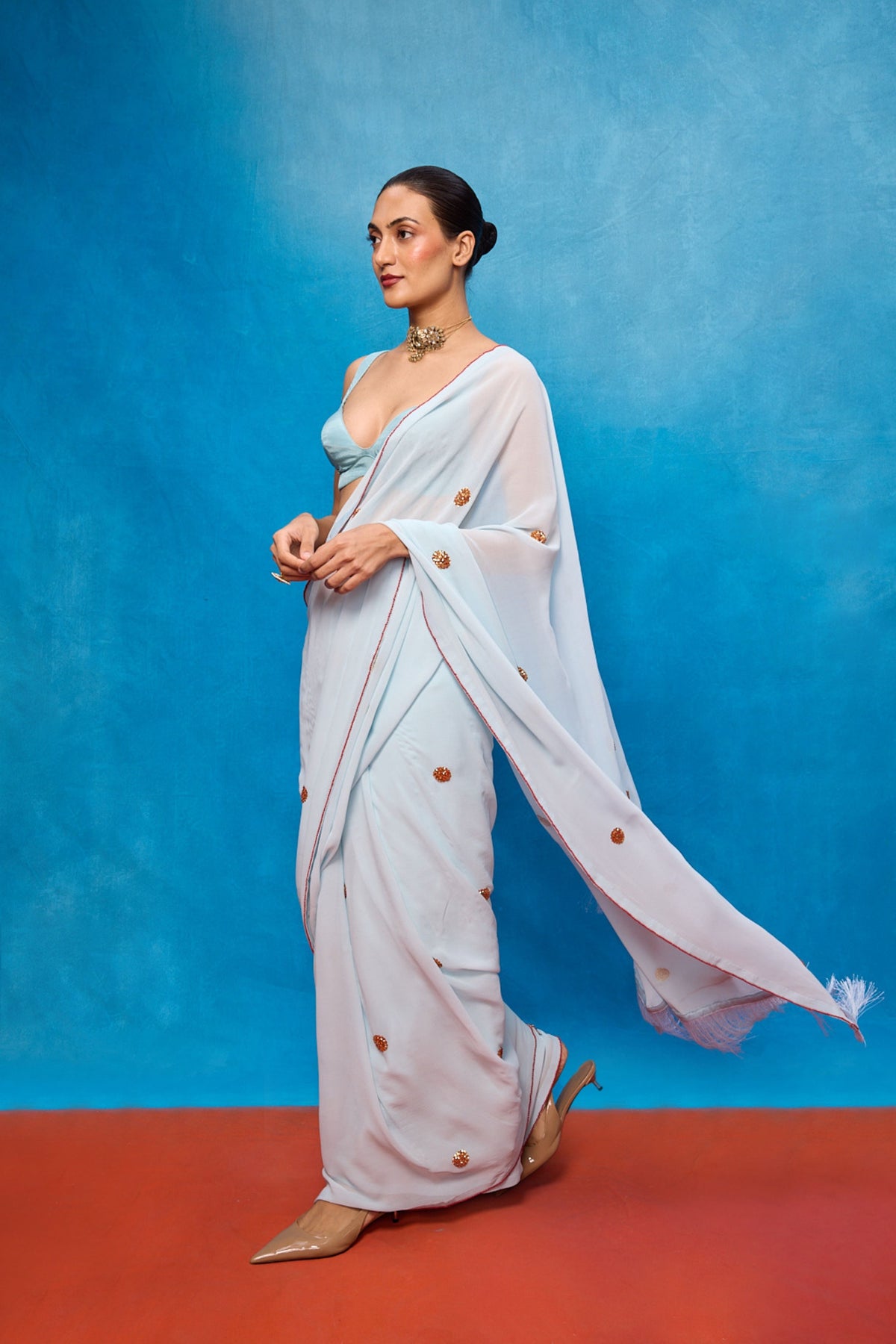 Handwoven Ice Blue Georgette Saree