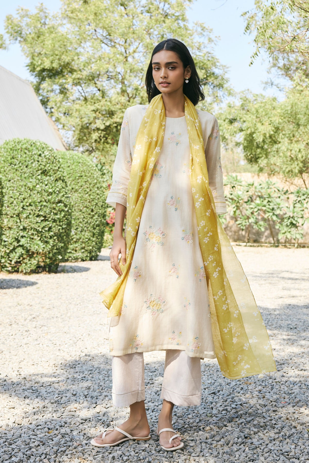 Ecru Embroidered Kurta Set