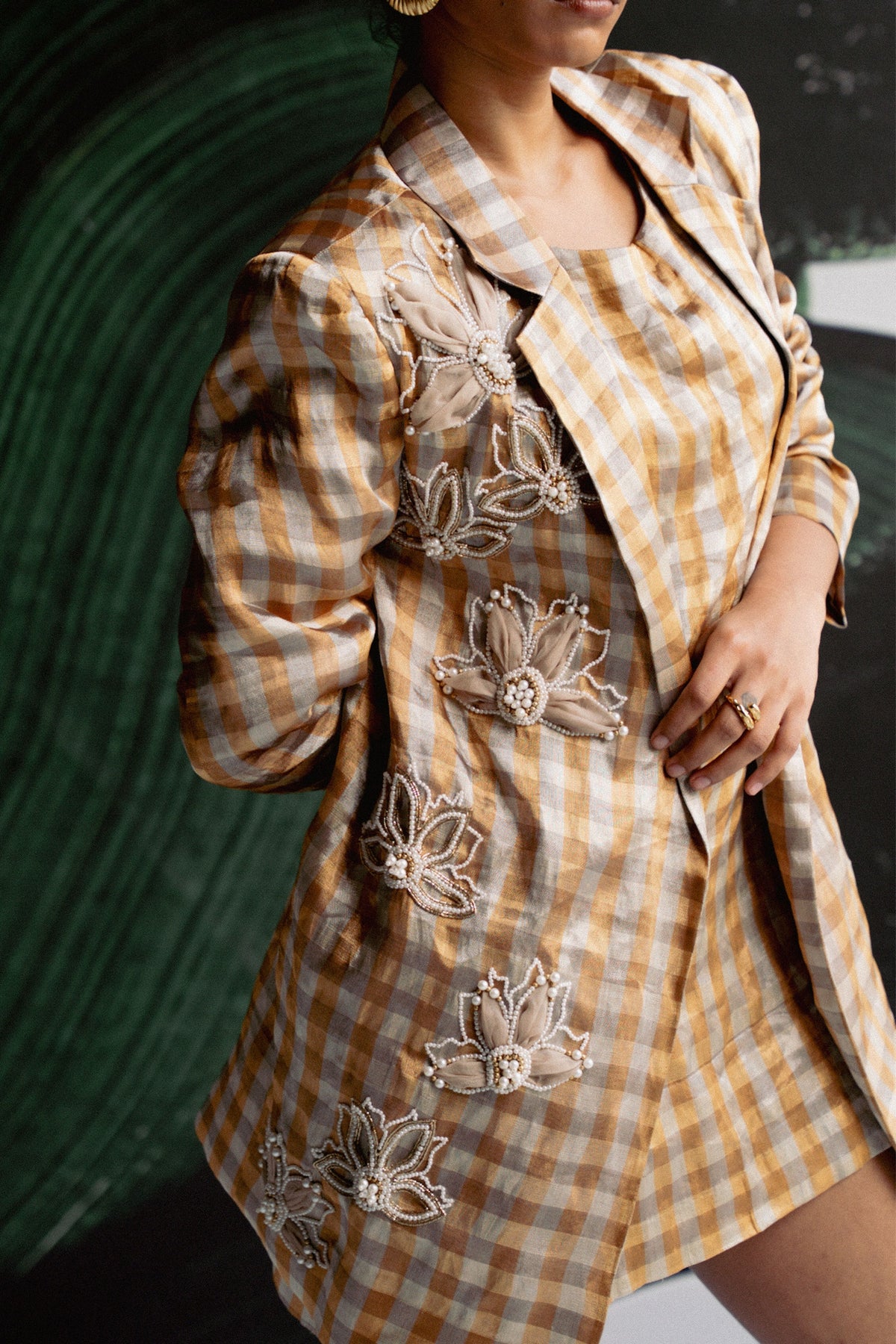 Gold Check Blazer Dress