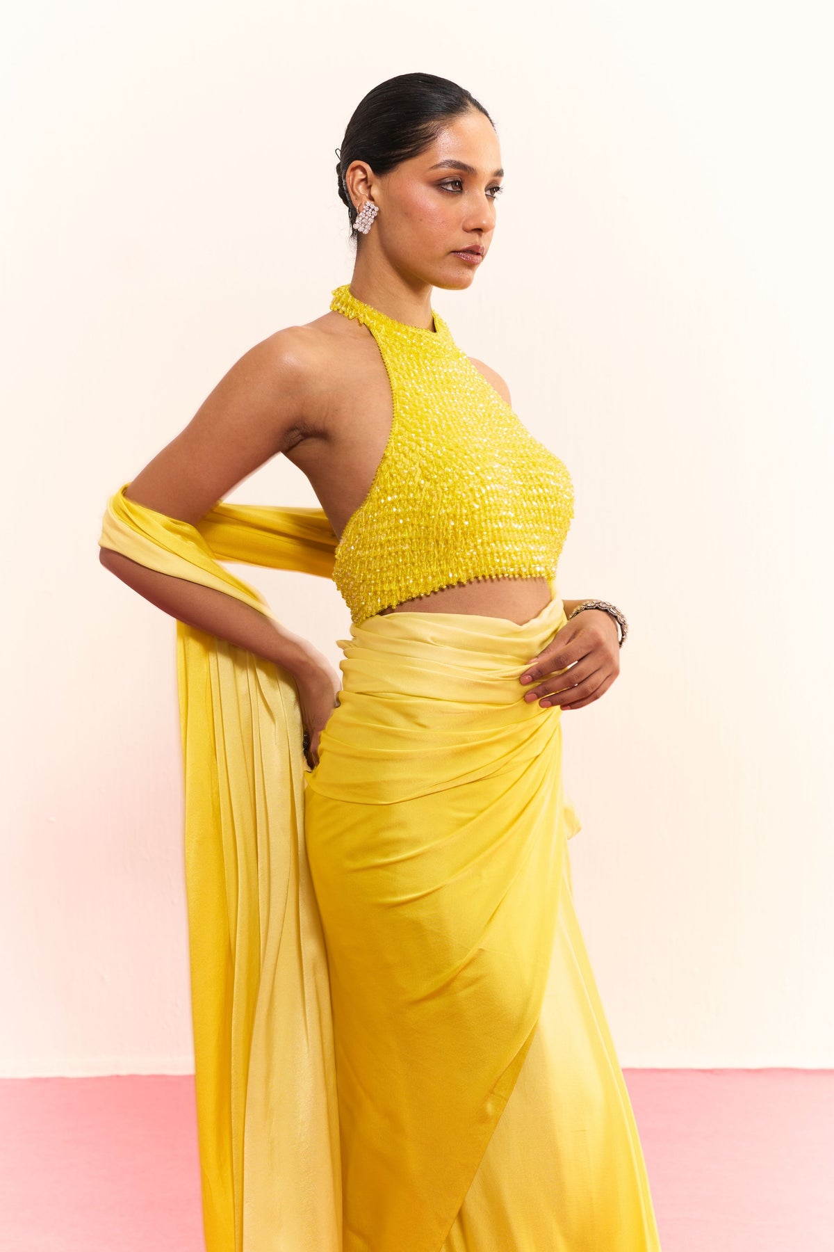 Honey Mist Draped Saree Set