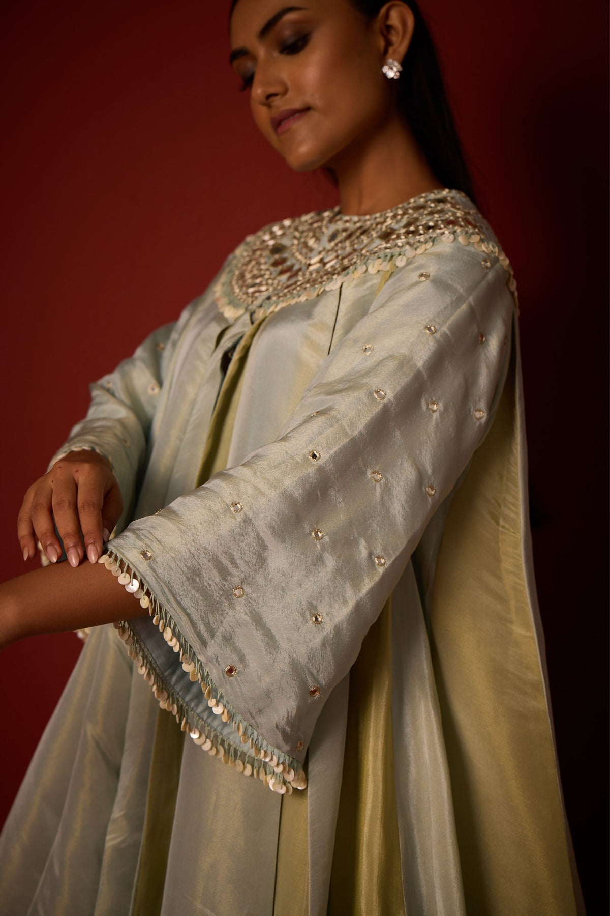 Tissue Mirror Work Panelled Tunic Set