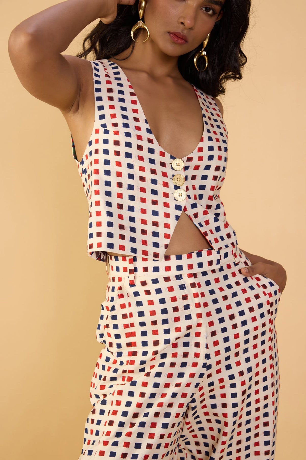 Checkered Print Plunge