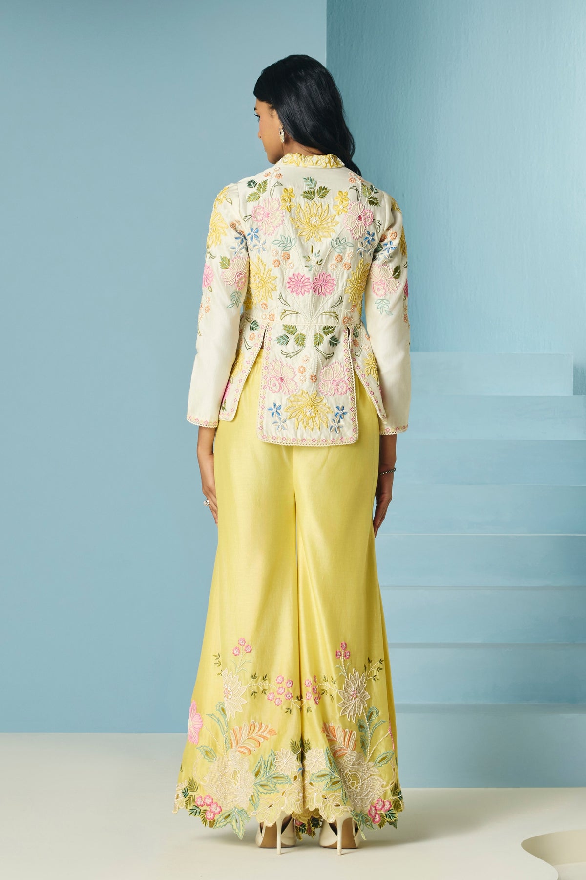 Butter Yellow Embroidered Sharara