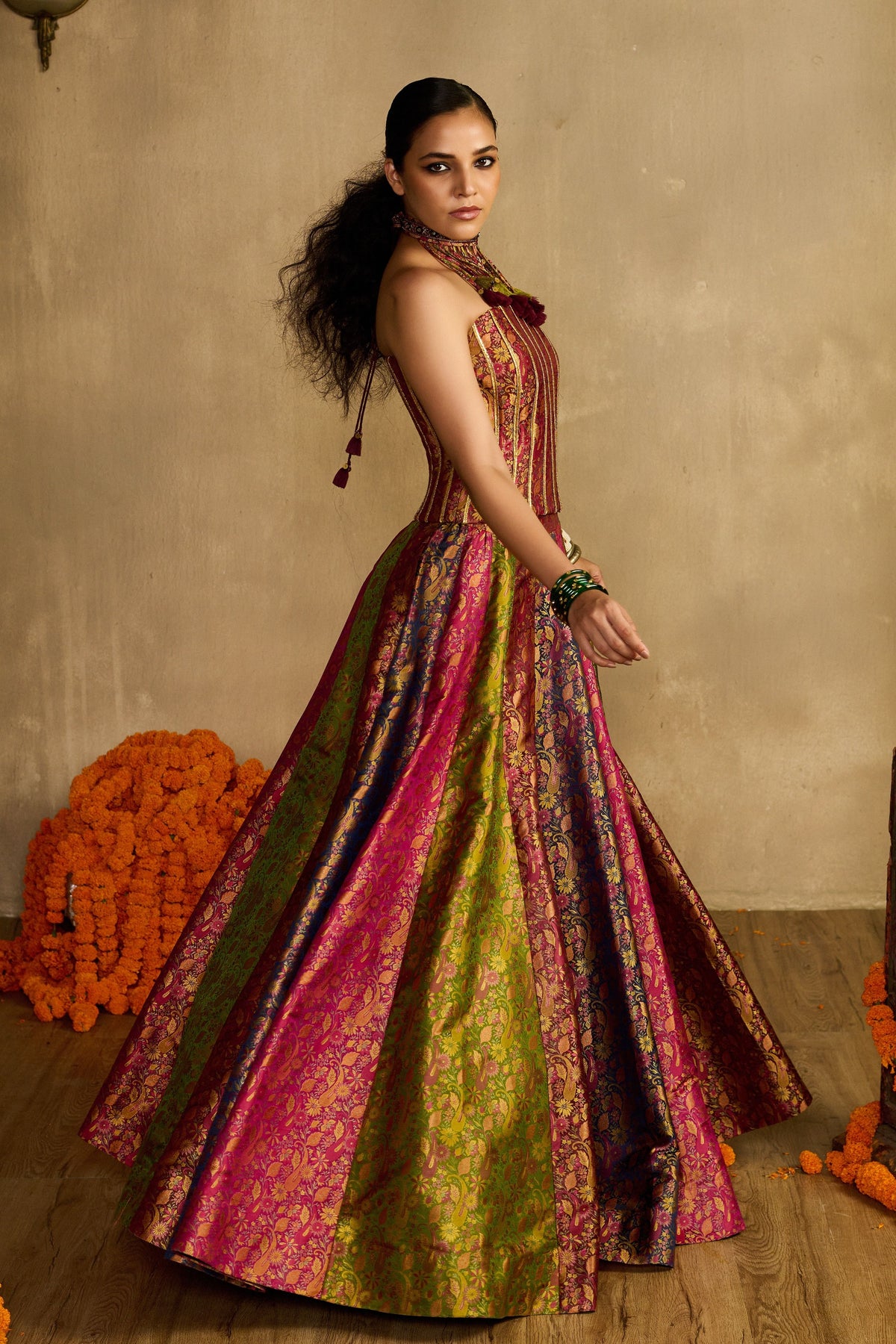 Gulaabi Haryali Lehenga Set