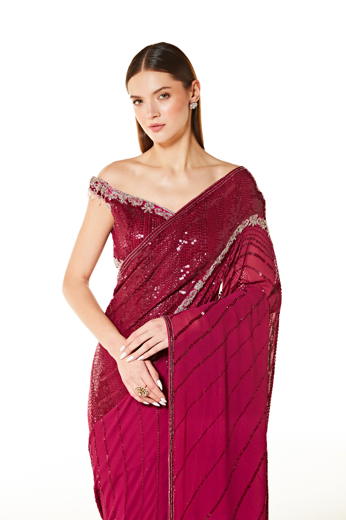 Zaynab Wine Saree Set