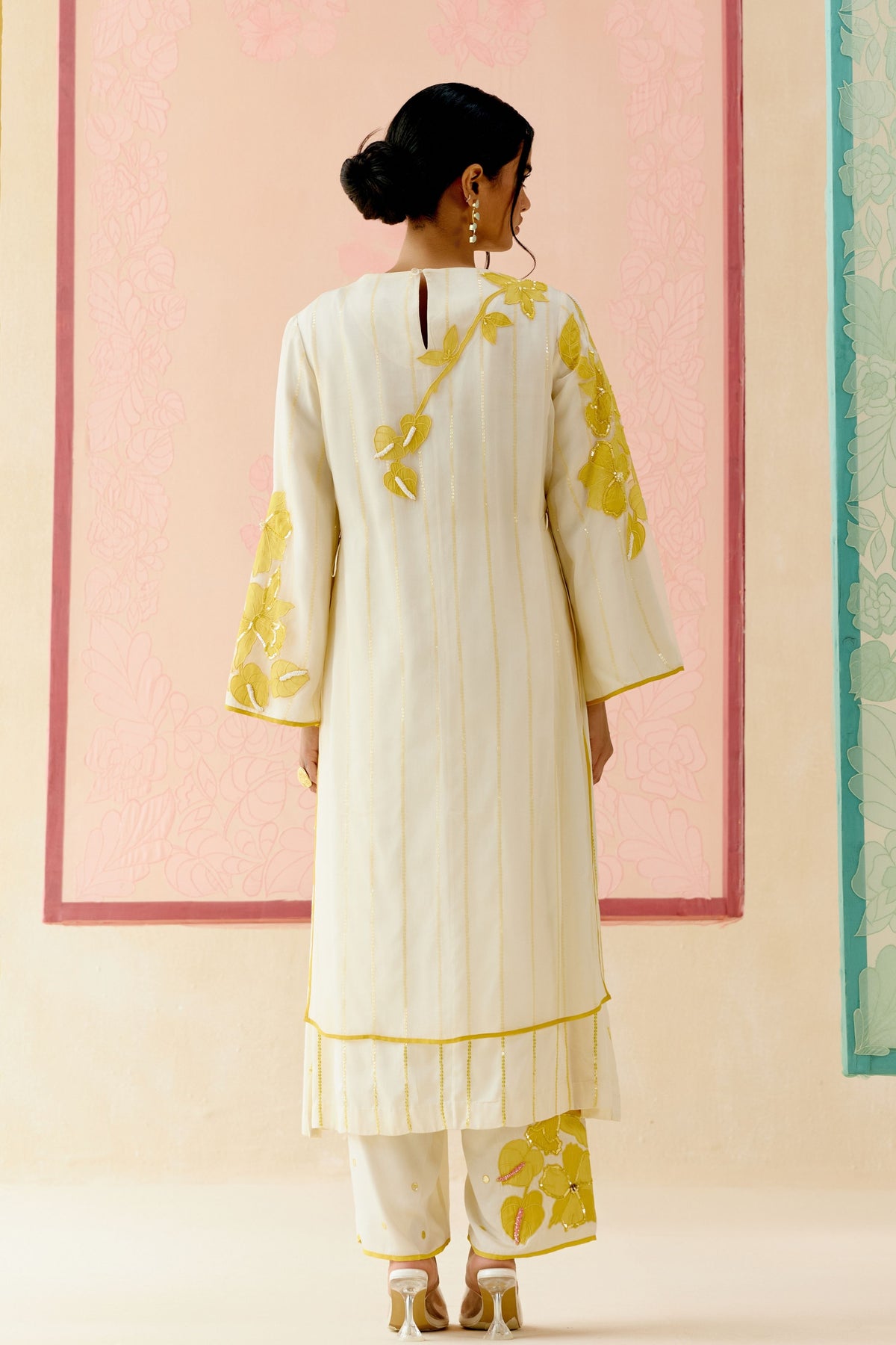 Ivory Floral Organza Kurta Set