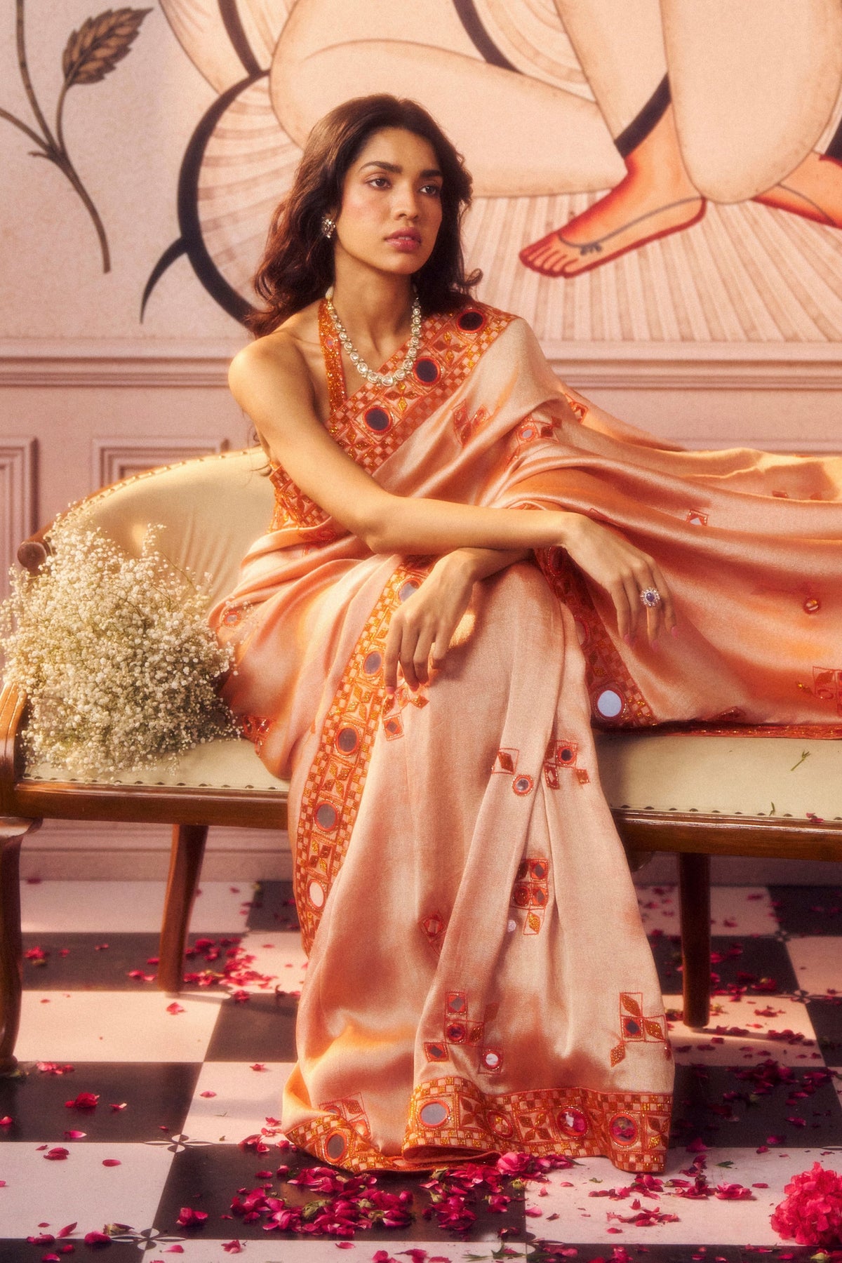 Orange Zari Saree Set