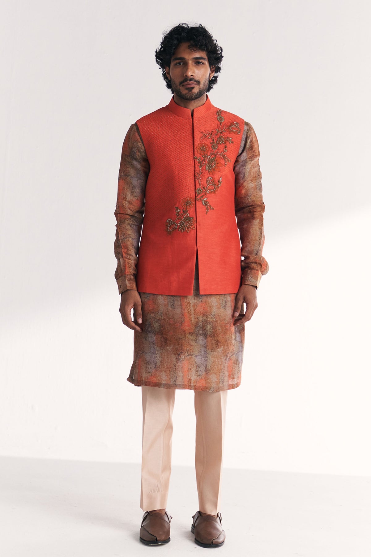 Chandan Tangerine Nehru Jacket Set