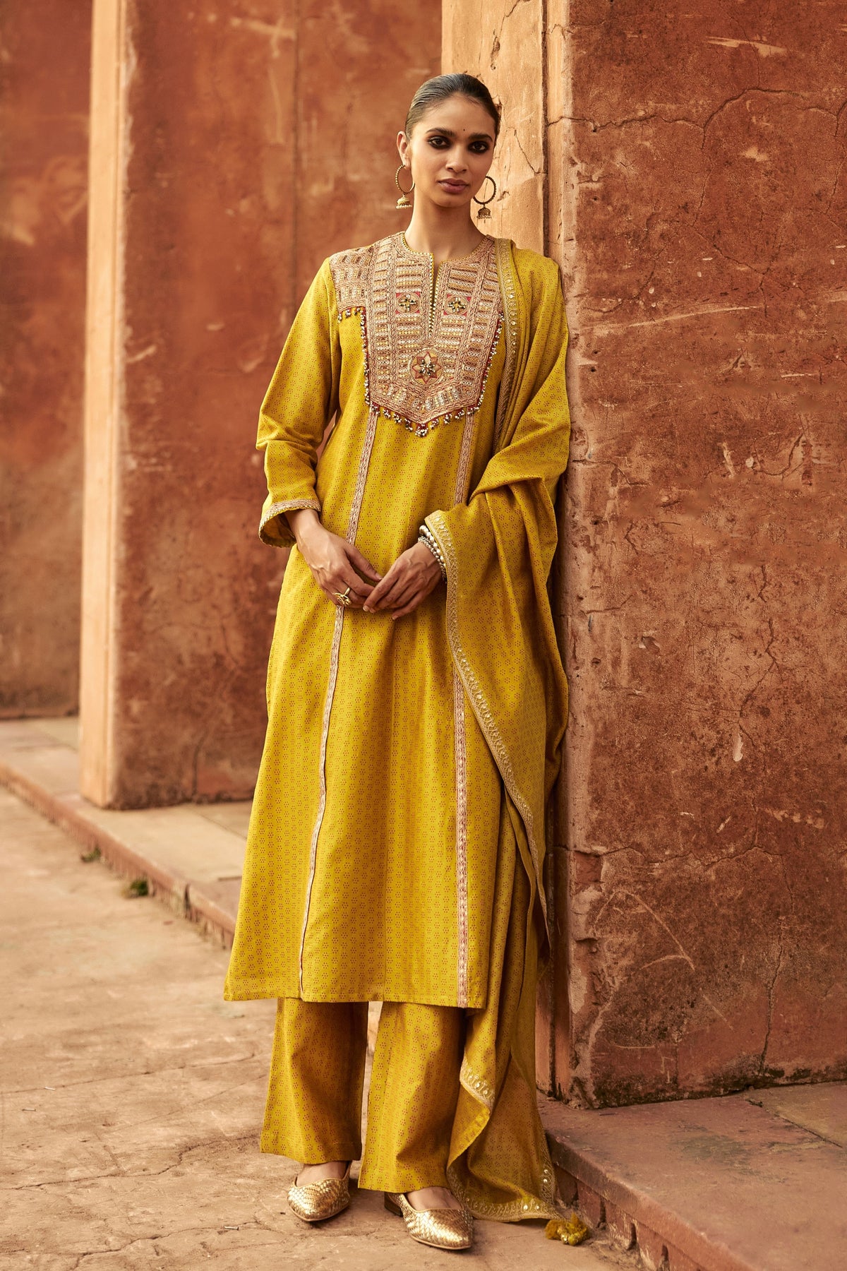 Yellow Boondi Yoke Kurta Set