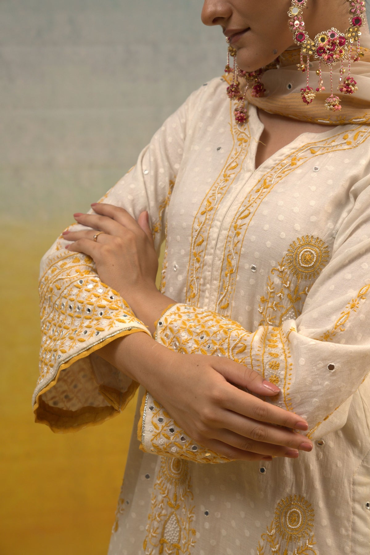Chanderi Dotted Silk Kurta Set