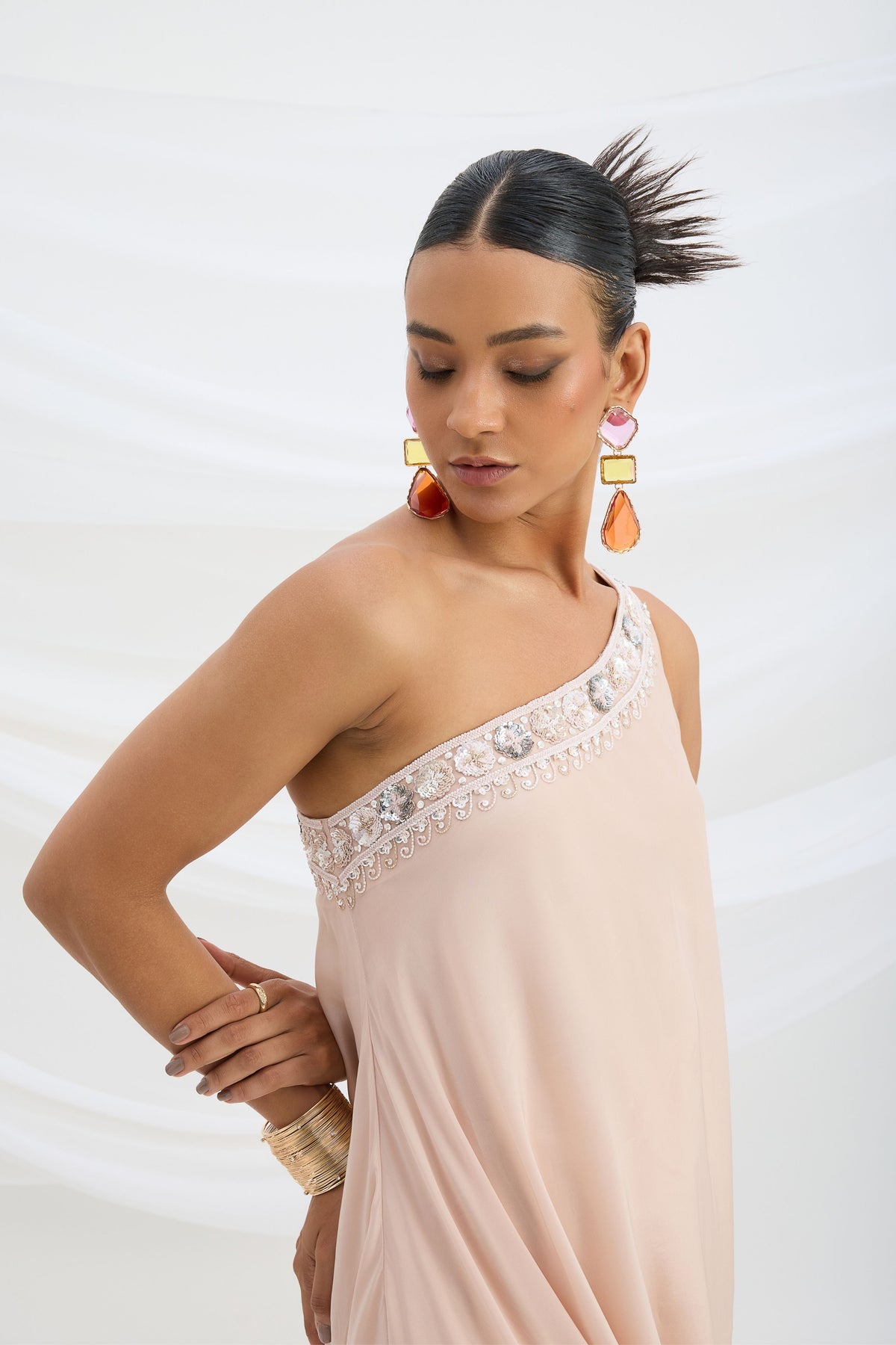 One Shoulder Drape Dress