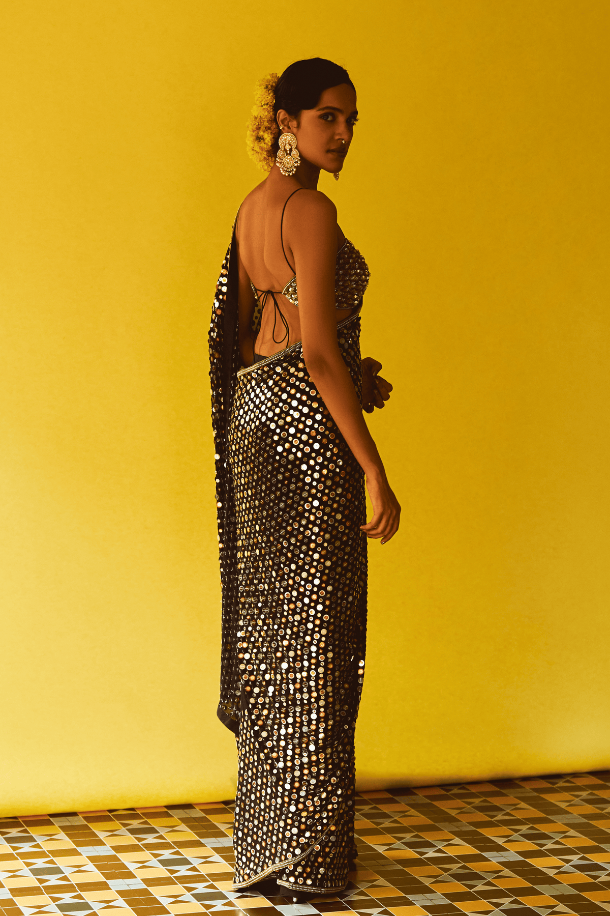 Black Sequins Saree With Blouse