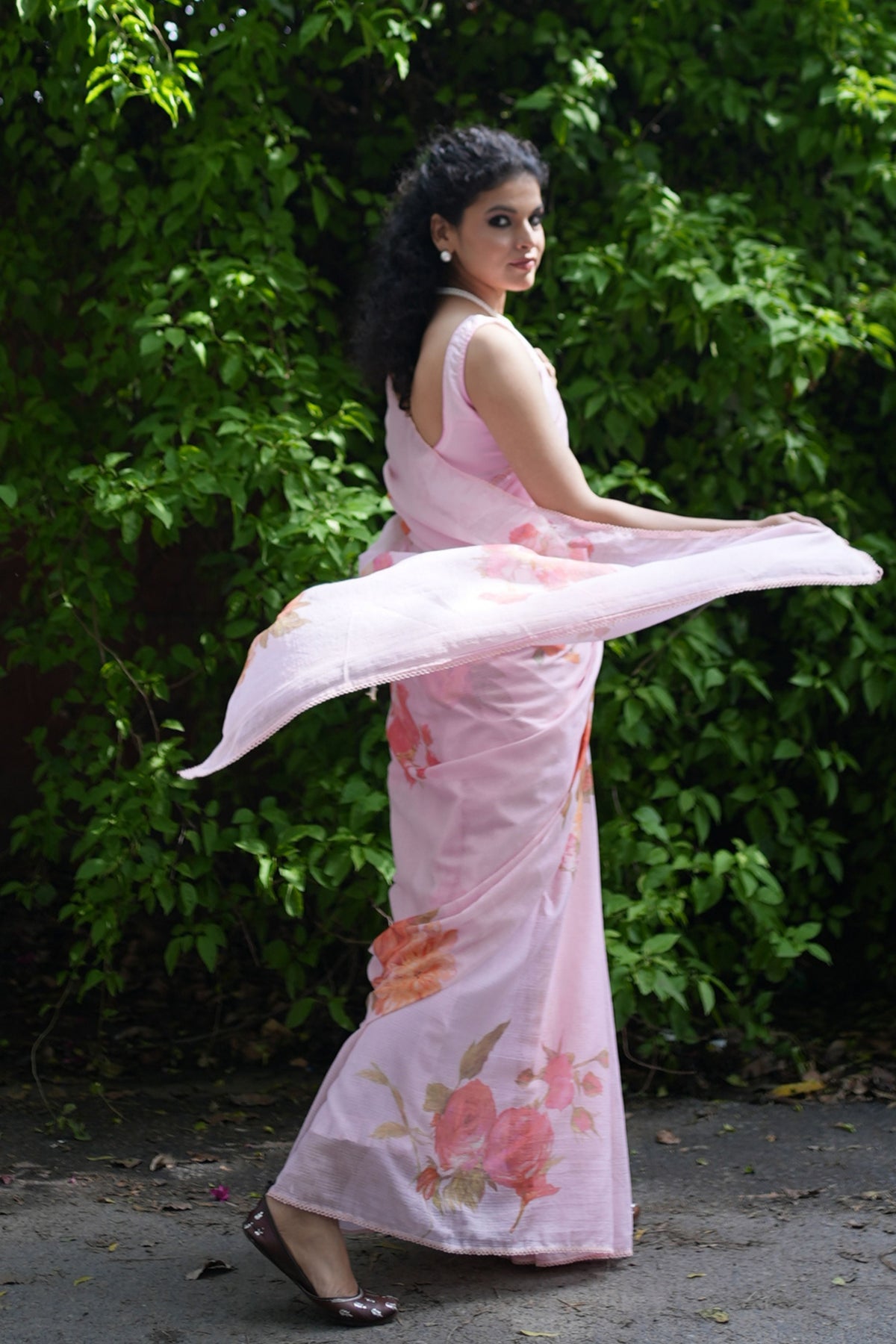 Juhi Lace Charm Peach Saree