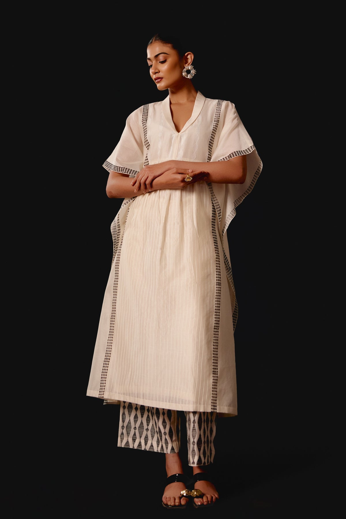 Ivory Silk Chanderi Kaftan Set