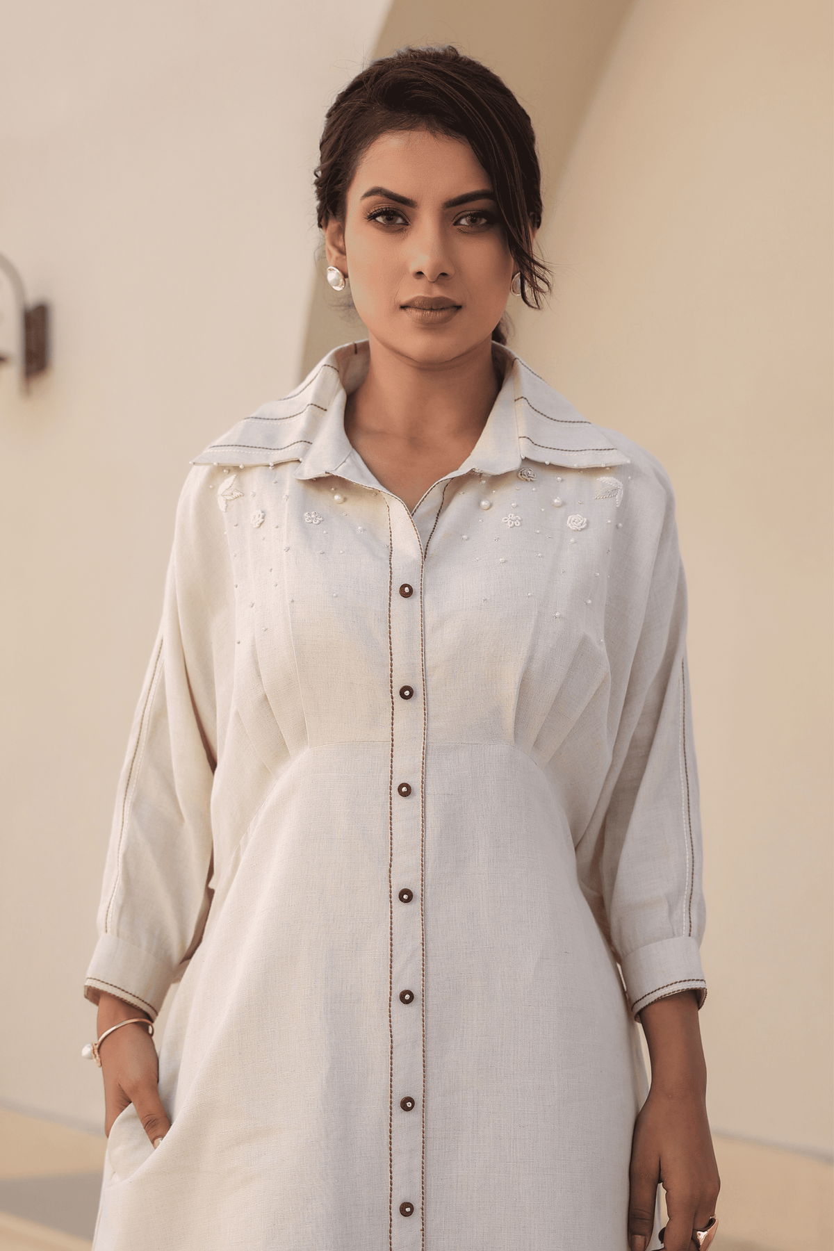 Azure Pearl Kaftan Dress in Ivory