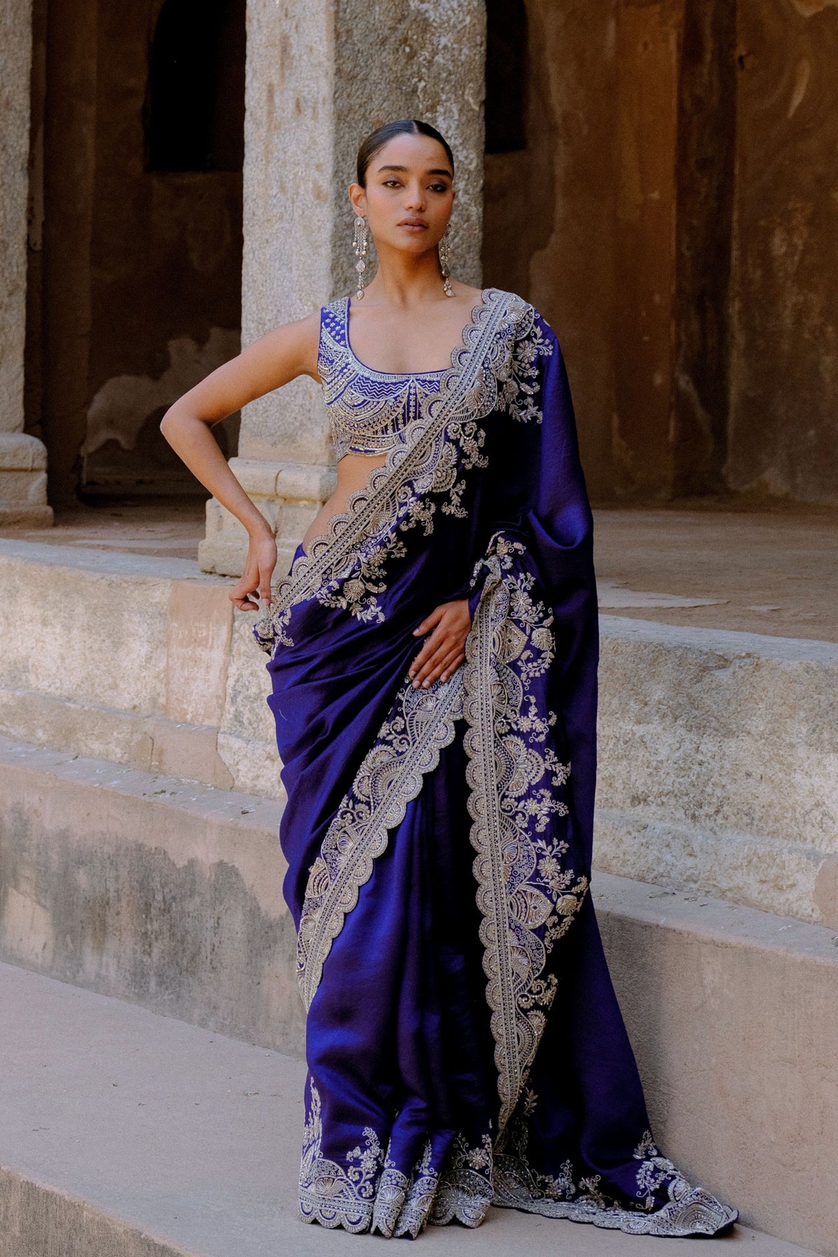 Embroidered Purple Saree With Blouse
