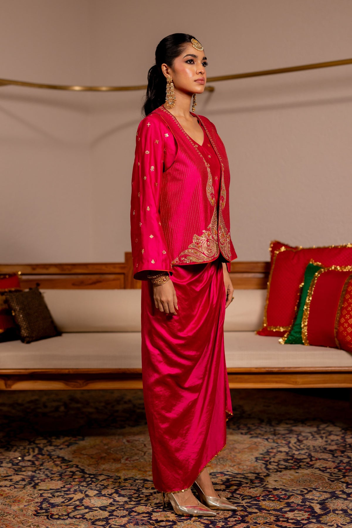 Kumbh Pink Draped Skirt Set