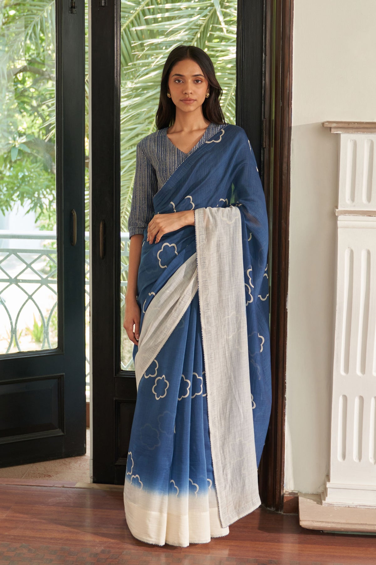 Ocean Blue Floral Saree