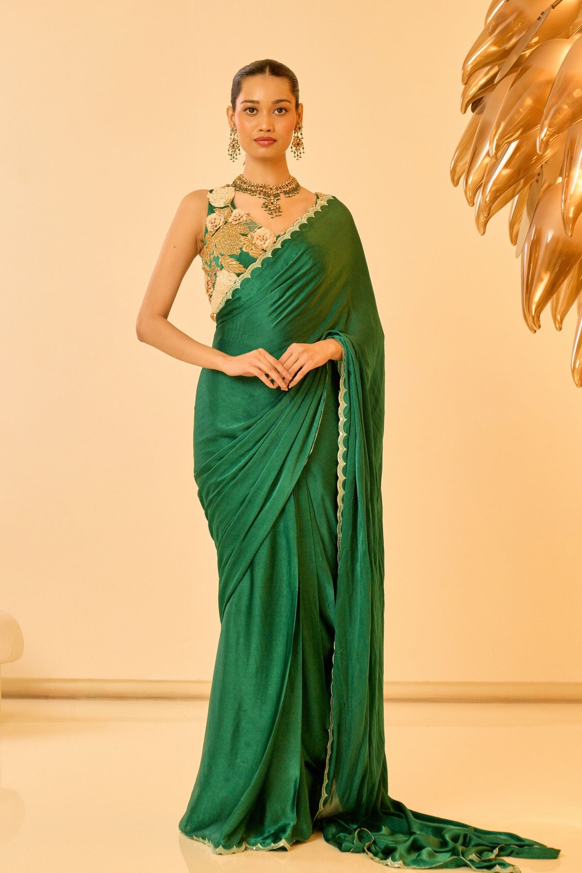 Verdant Draped Saree Set