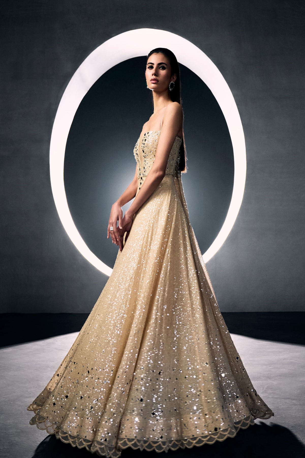 Beige Sequins Gown