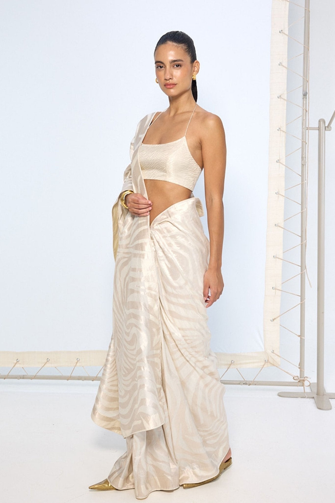 Handwoven Ivory Silk Saree - Ekaya - Elahe