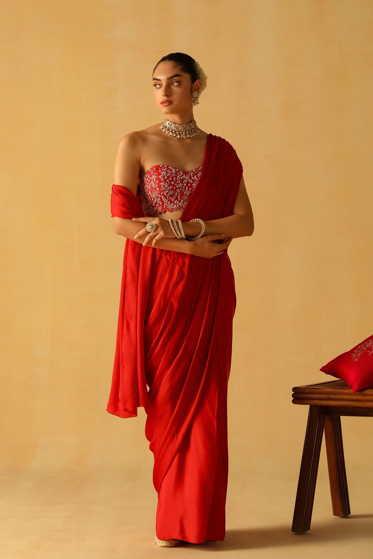 Deep Red Rumaan Saree Set