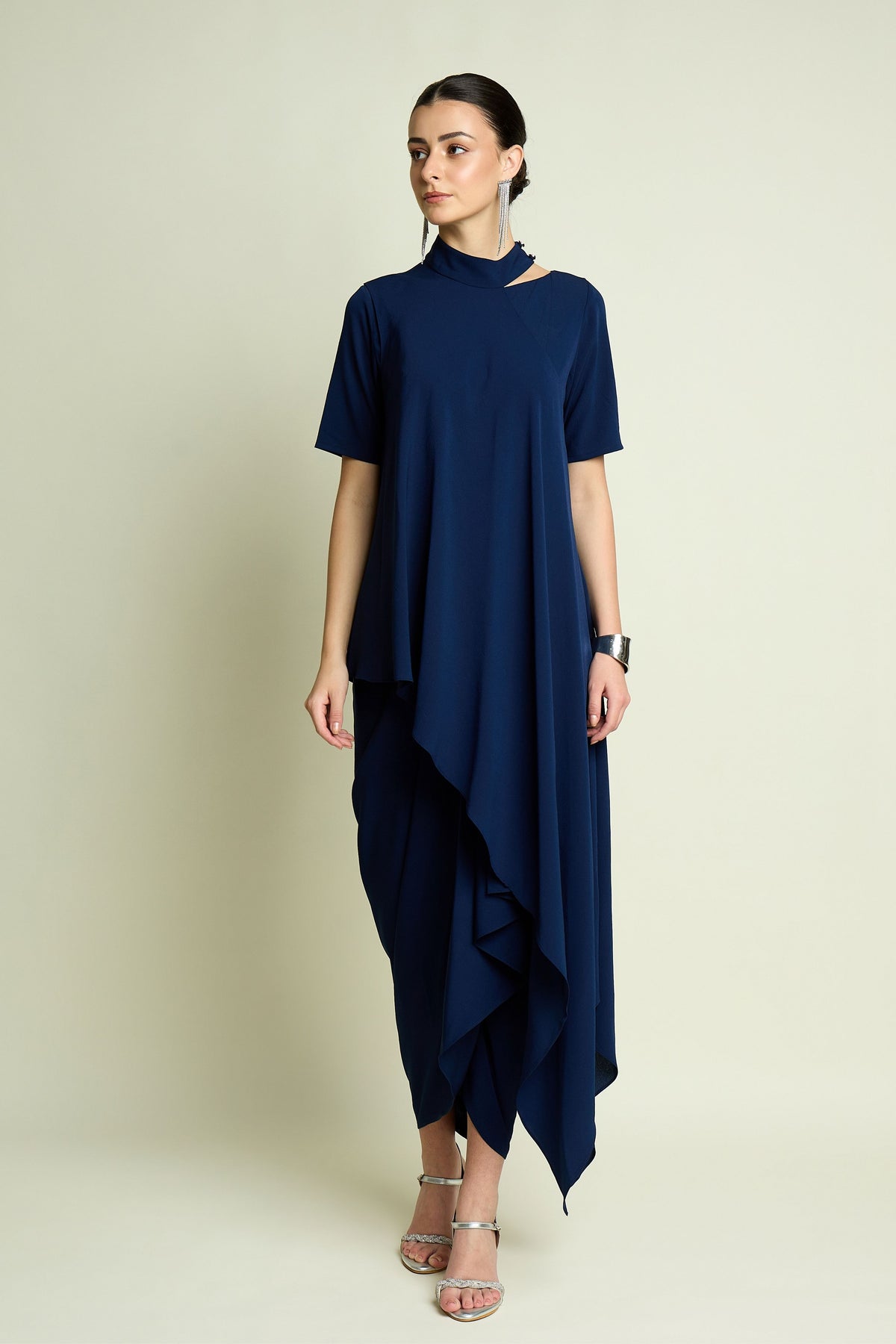 Navy Draped Dress