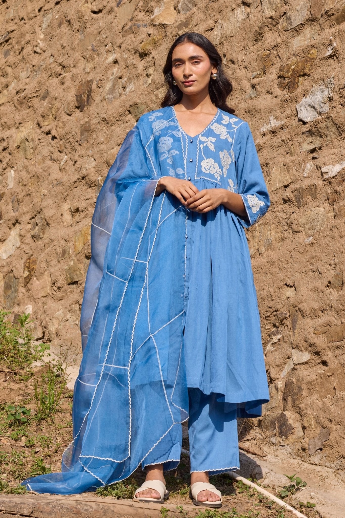 Blue Organza Dupatta - Ayaka - Elahe