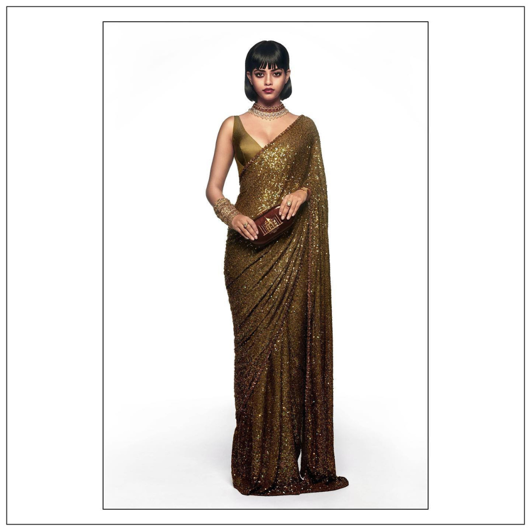 The Akashtara Sequin Saree in Military Green