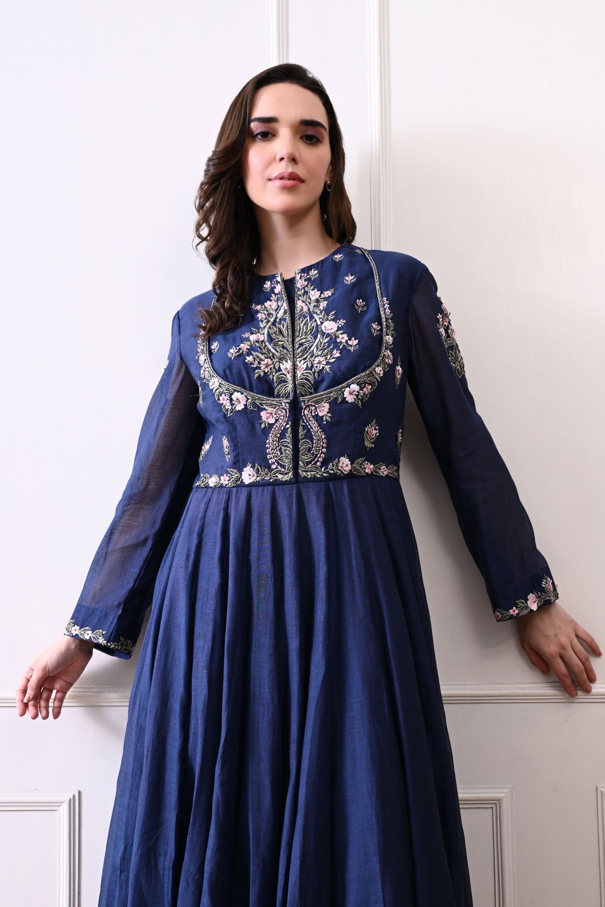 Blue Floral Embroidered Anarkali