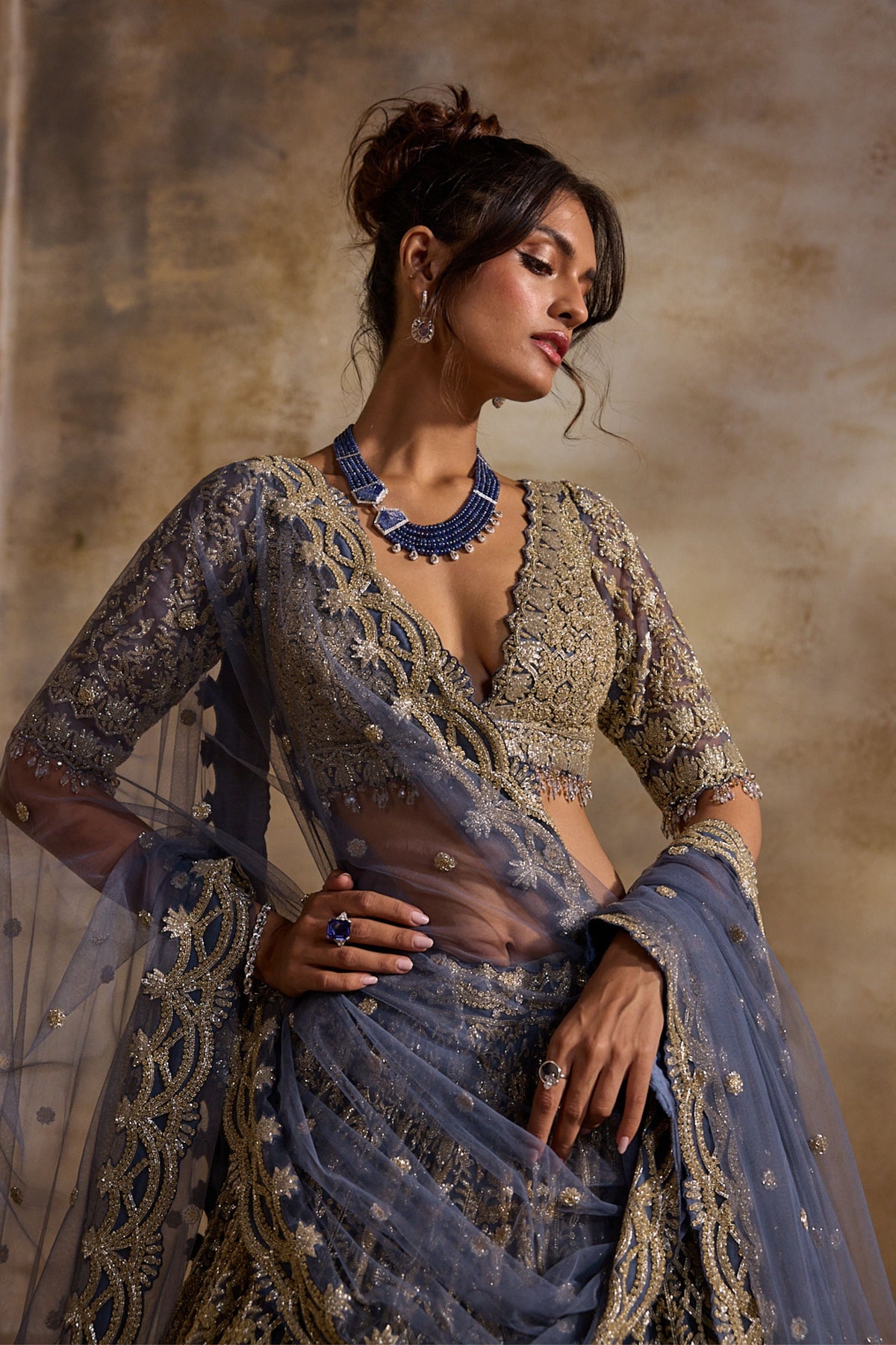 Blue Grey Lehenga Set