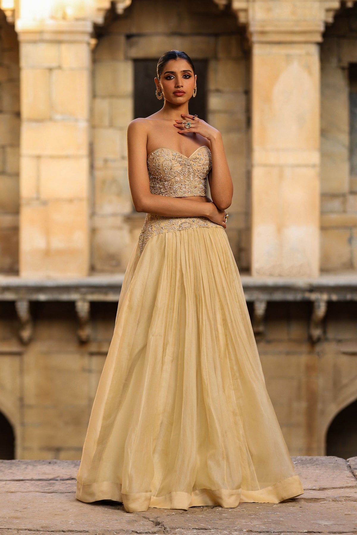Vaayu Beige Jacket Lehenga Set