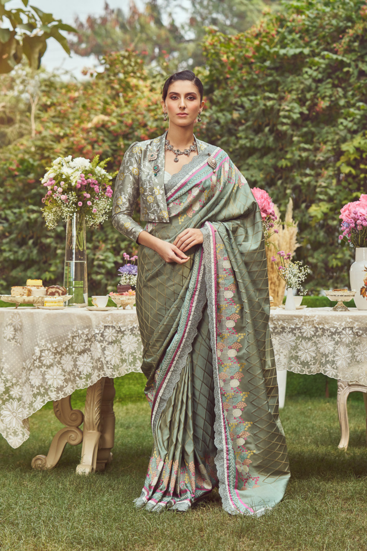 Sage Green Meenakari Zari Handloom Sari