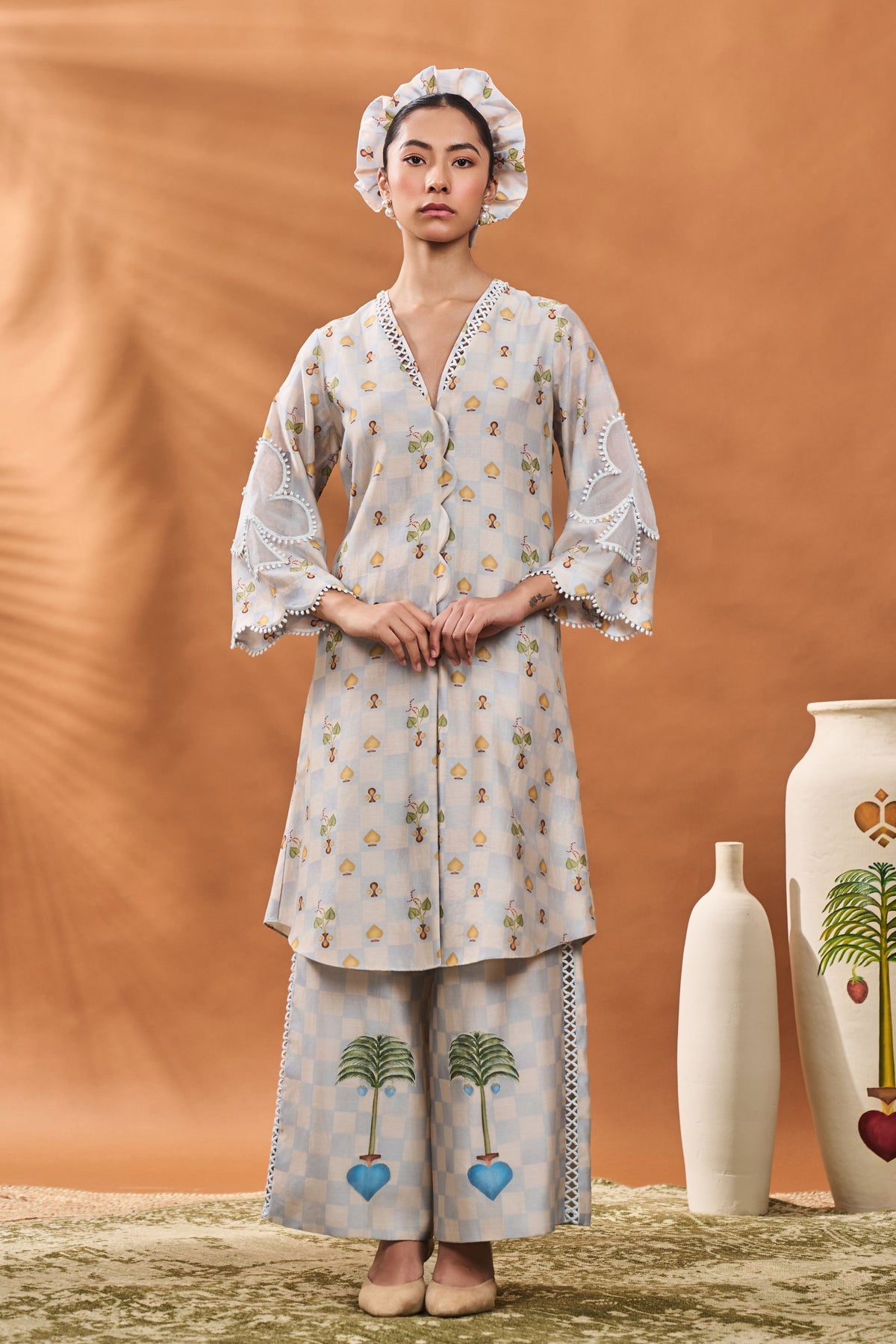 Powder Blue Checkers Bloom Tunic Set