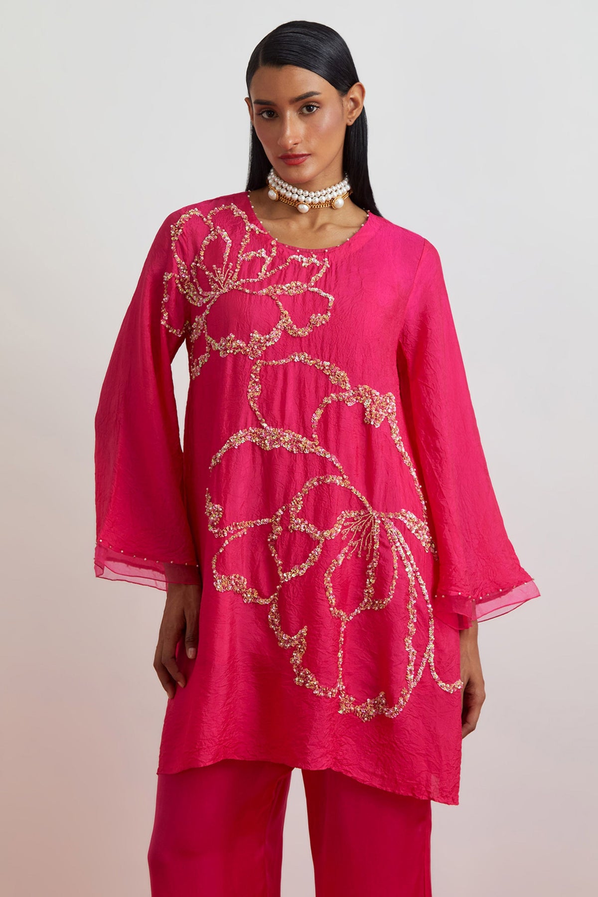 Hot Pink Crushed Tunic Set