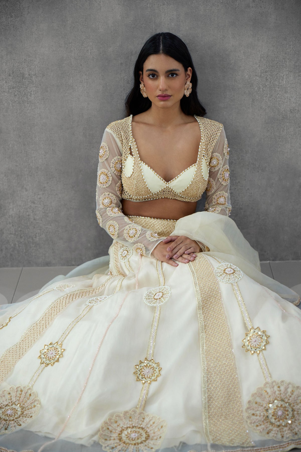 Embroidered Blouse With Lehenga Set