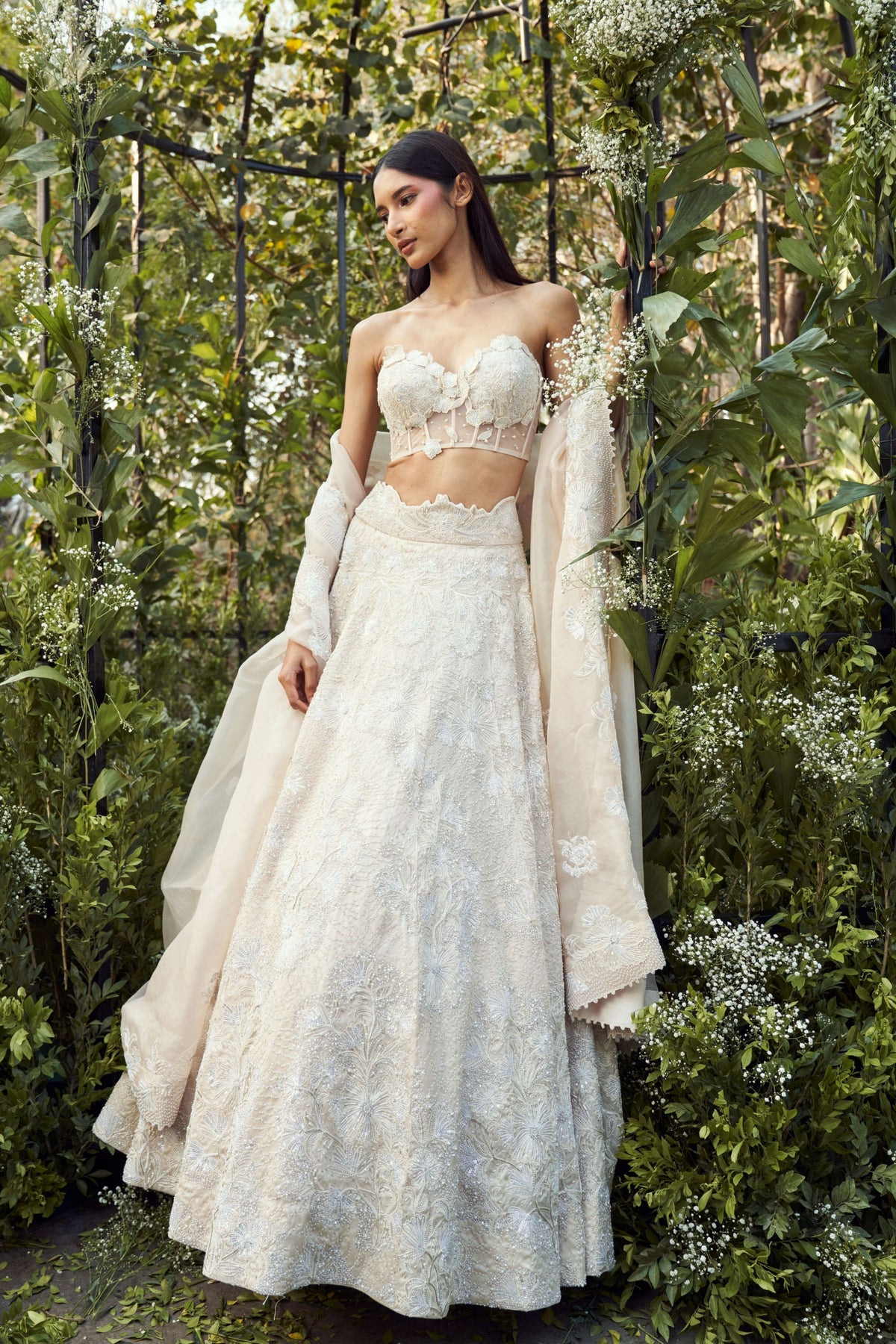 White Pearl Floral Lehenga