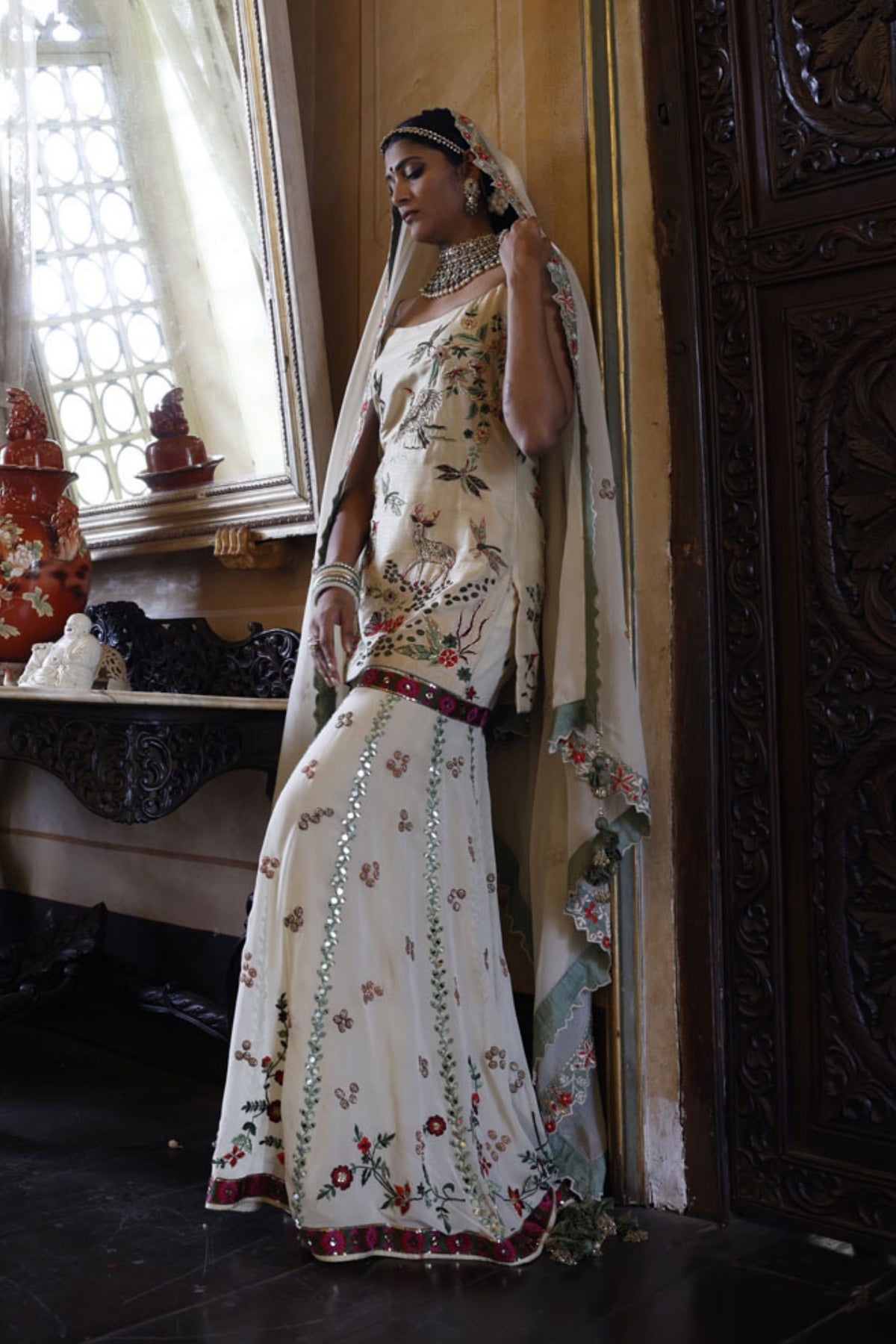 Machine Embroidered Kurta, Sharara and Dupatta