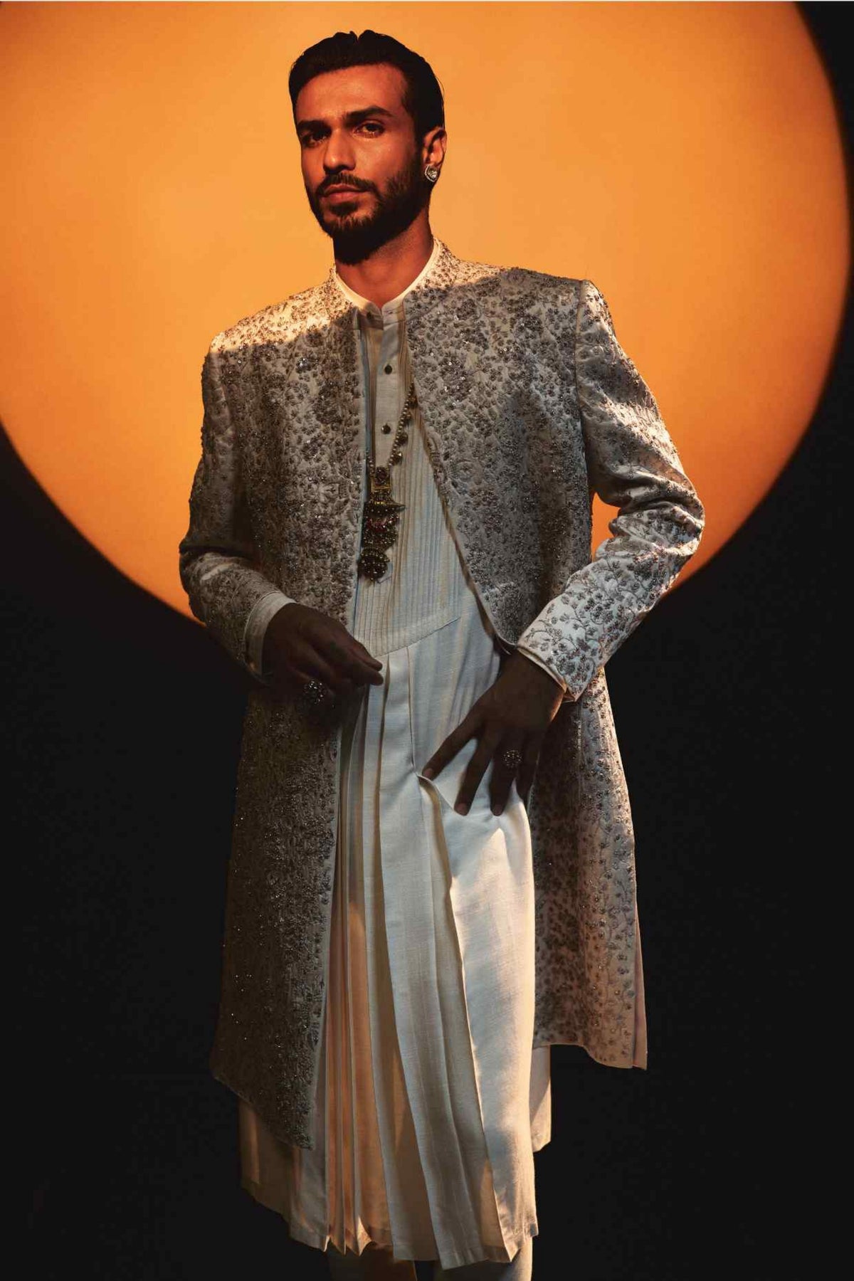 Rose Crème Dabka Sherwani Set