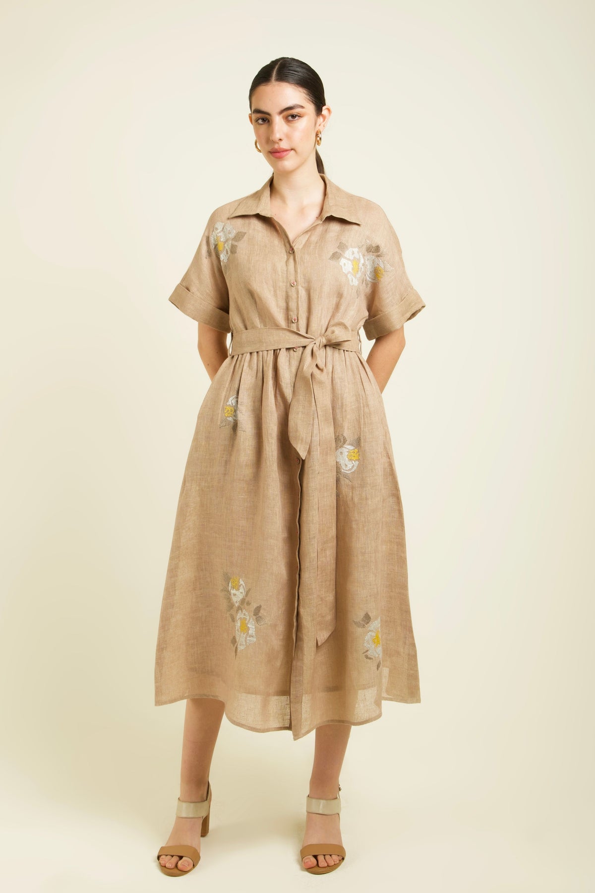 Beige Embroidered Dress