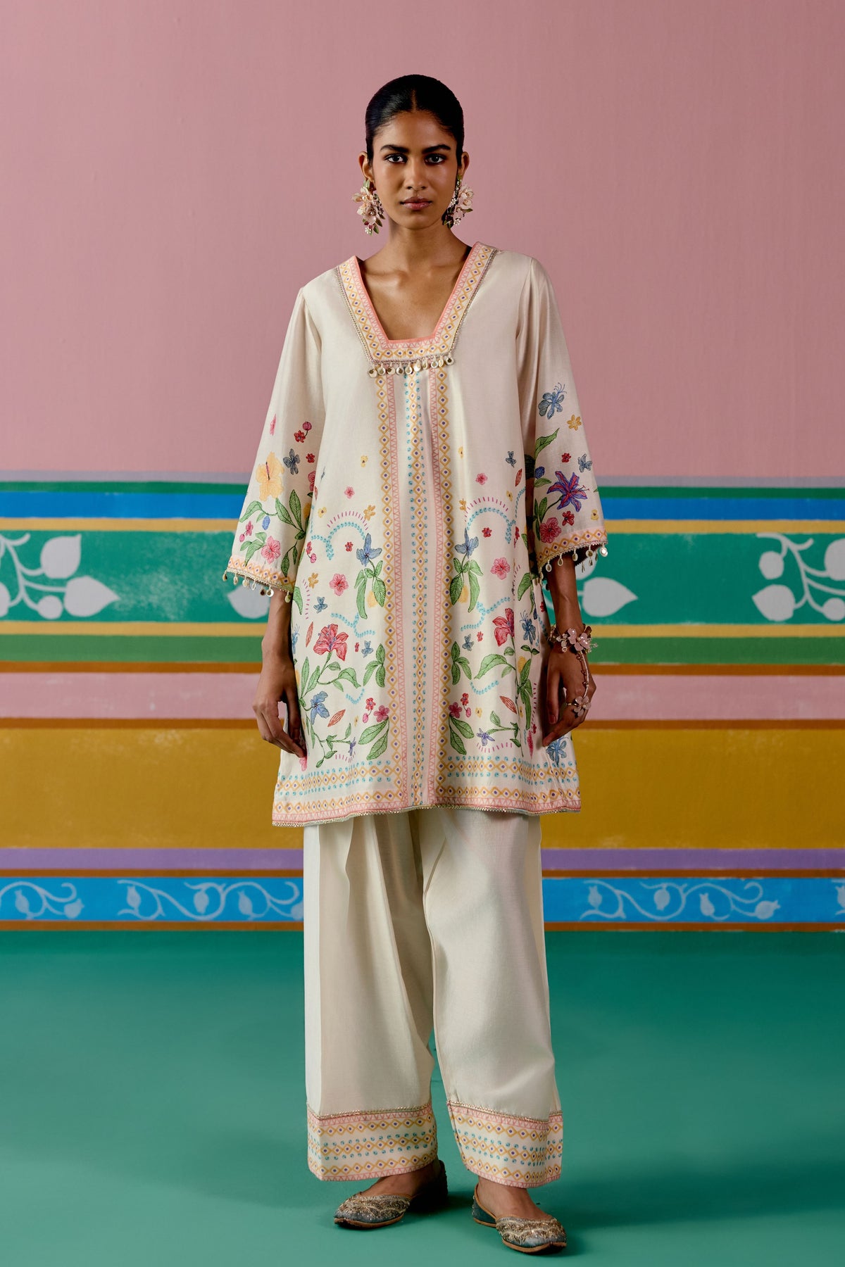 Ecru Floral Kurta Set