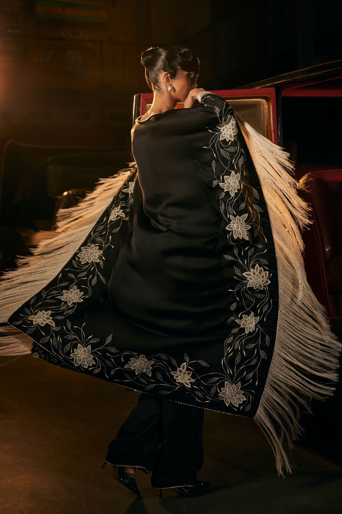 Black Kaftan With Fringes