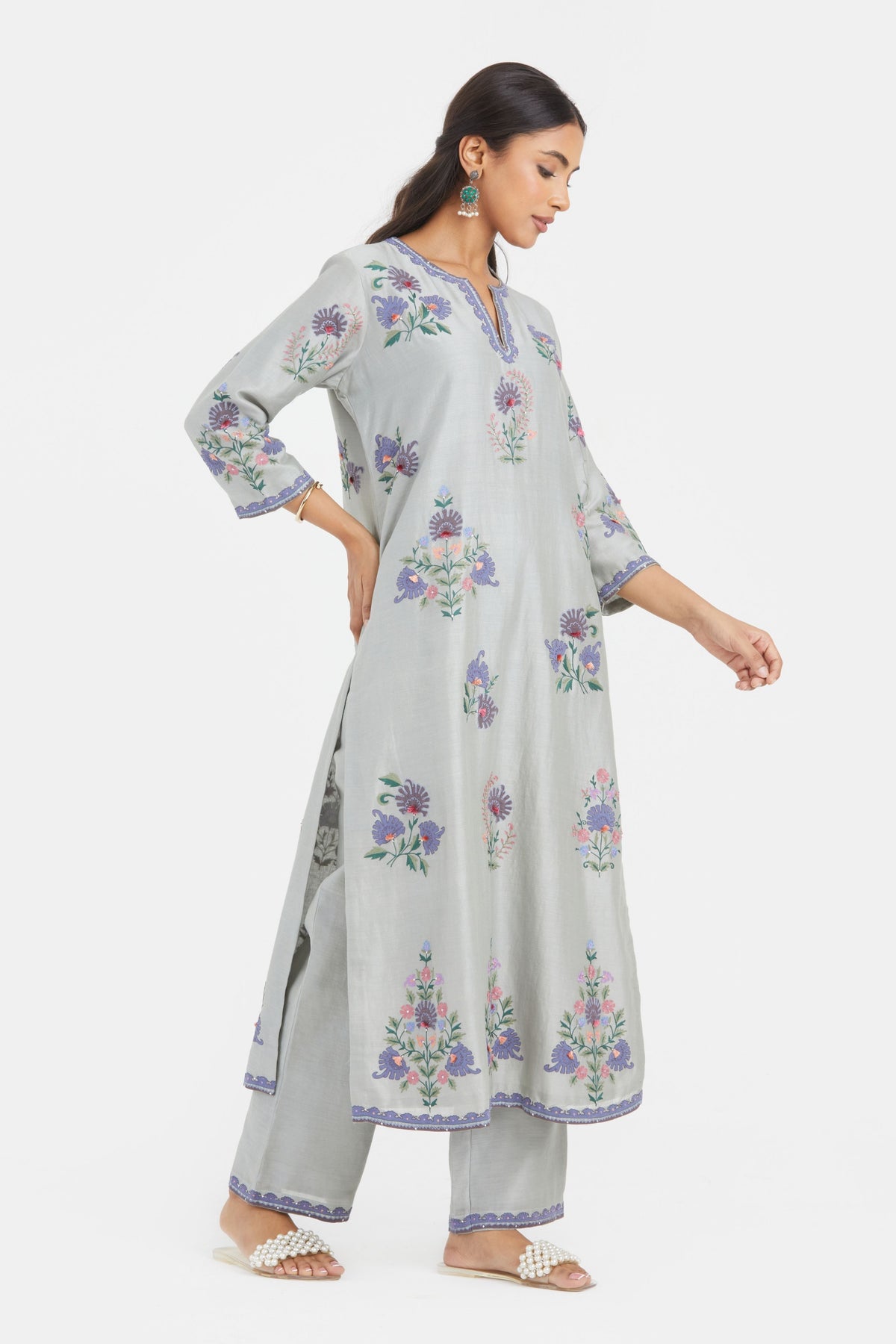 Silk Bluish Grey Kurta Set