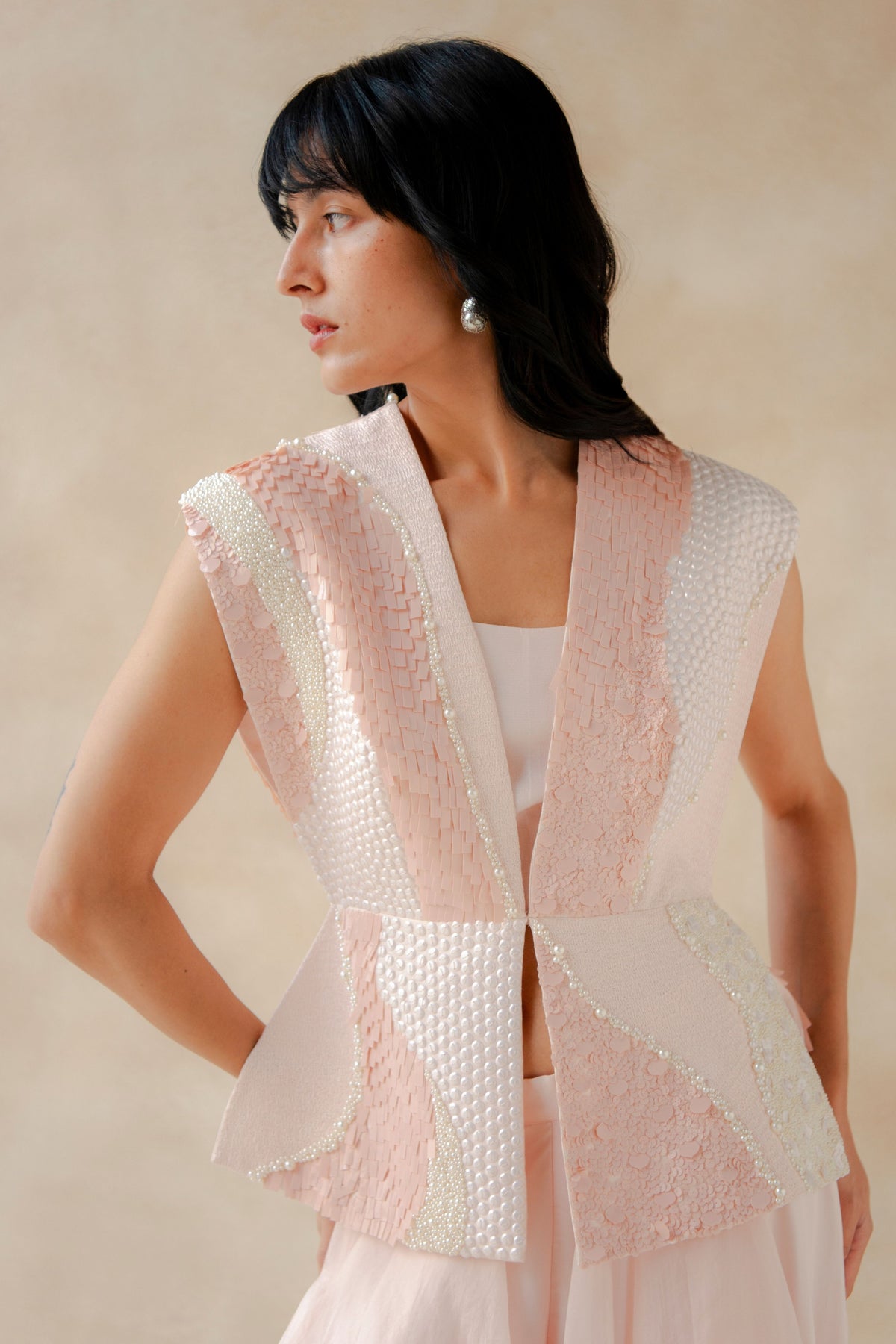 Embroidered Overlay Bustier With Sharara