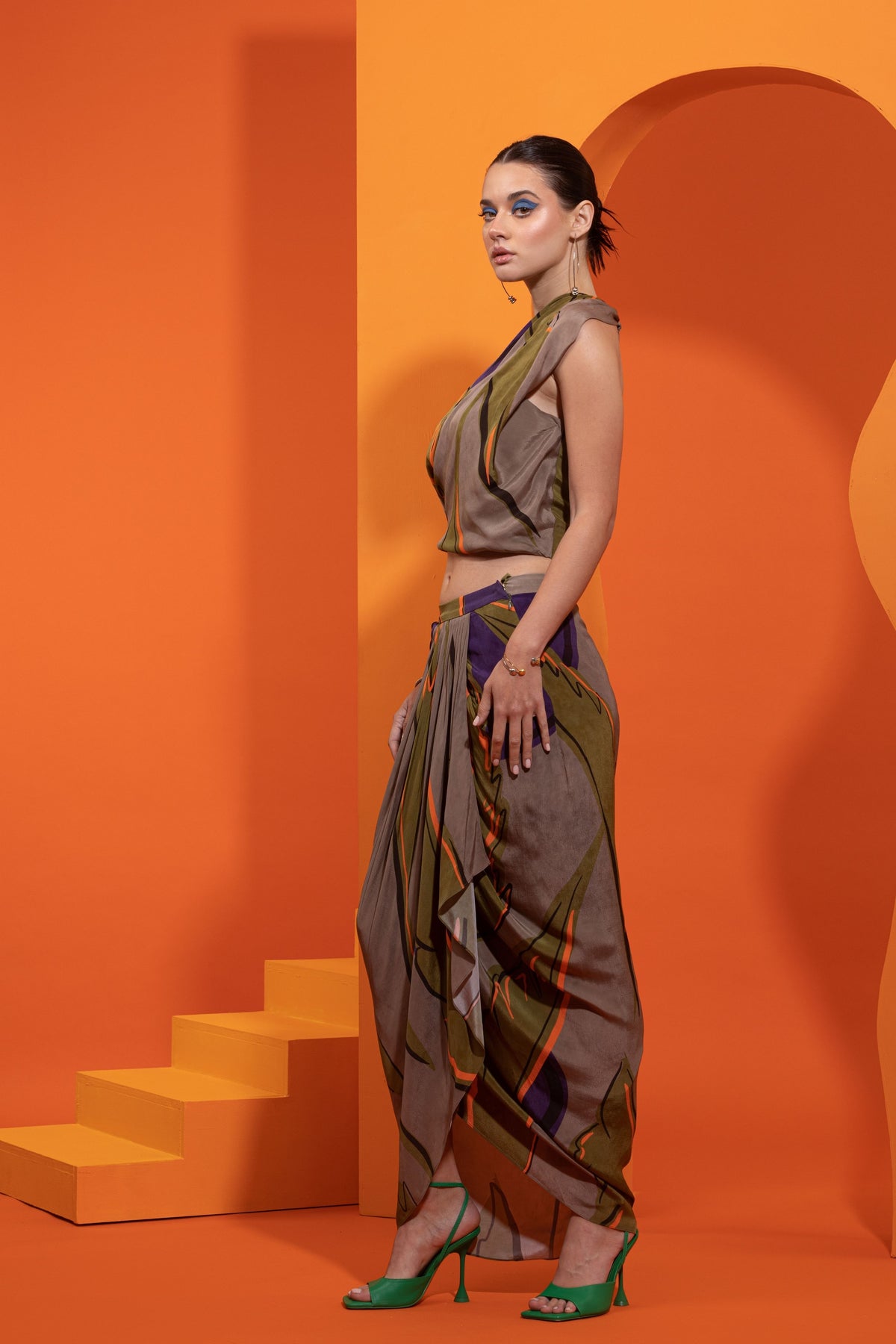 Artistic Printed Drape Skirt Set